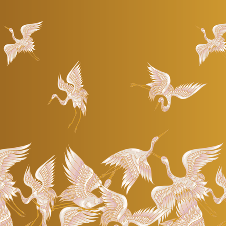 Heron. Panel. Decorative. Dreamy. Fly. Gold.